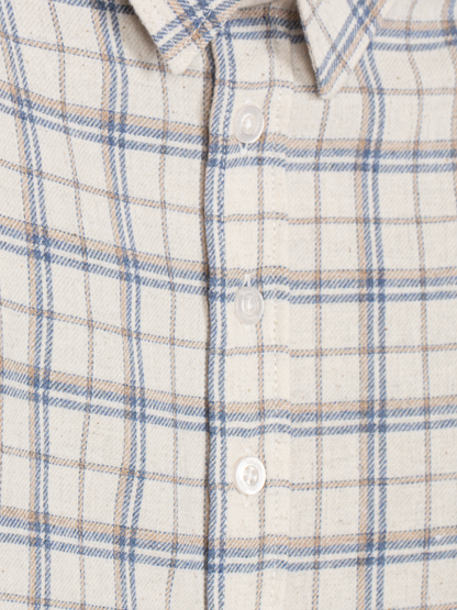Blue Beige Flannel Pants Set