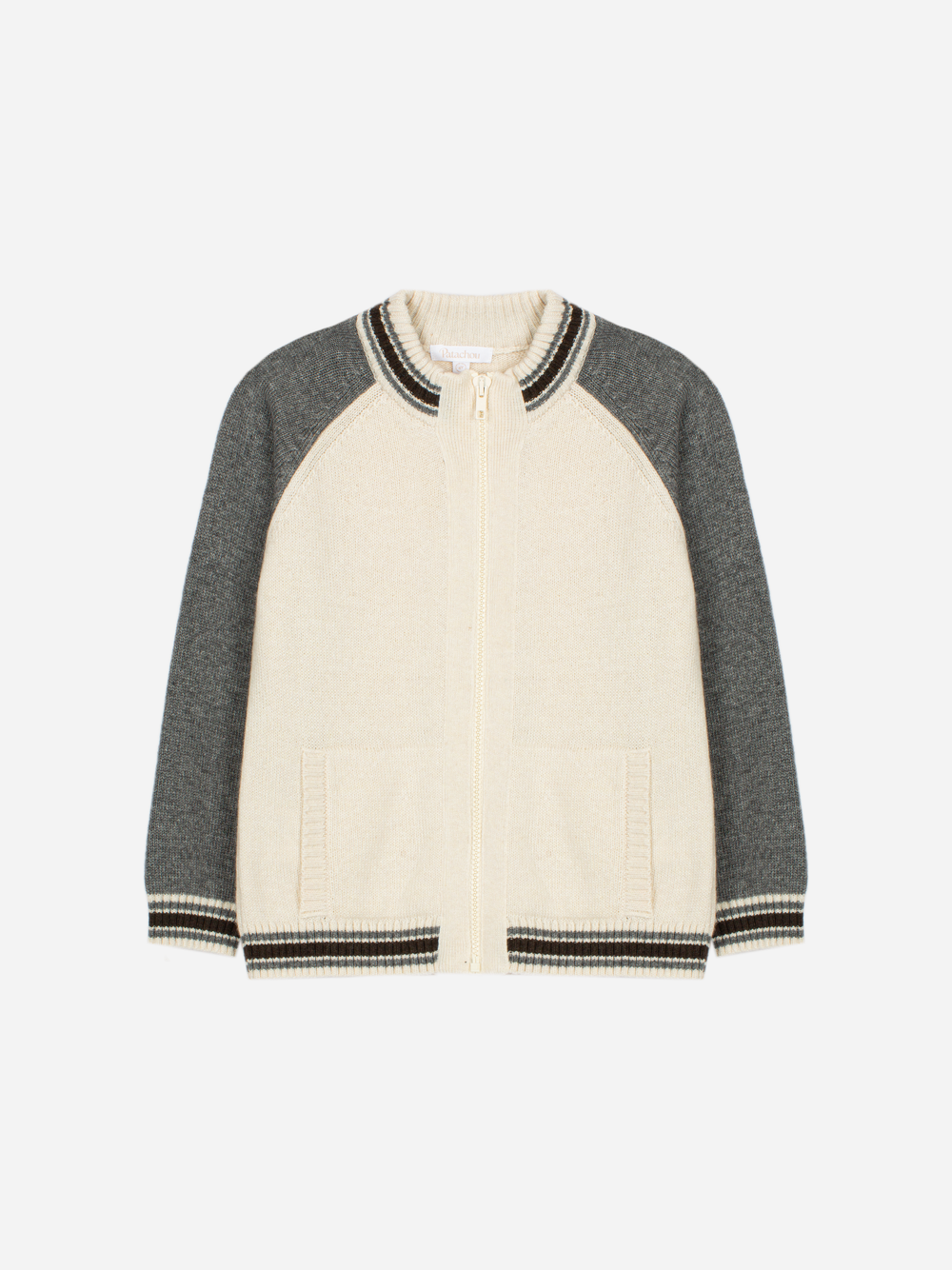 Off White Knit Sweater wth Zipper