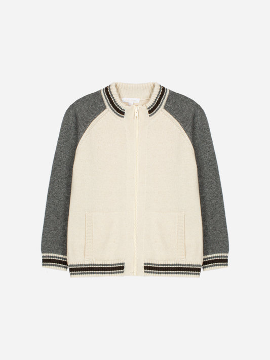 Off White Knit Sweater wth Zipper