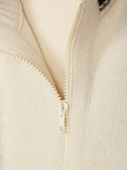 Off White Knit Sweater wth Zipper