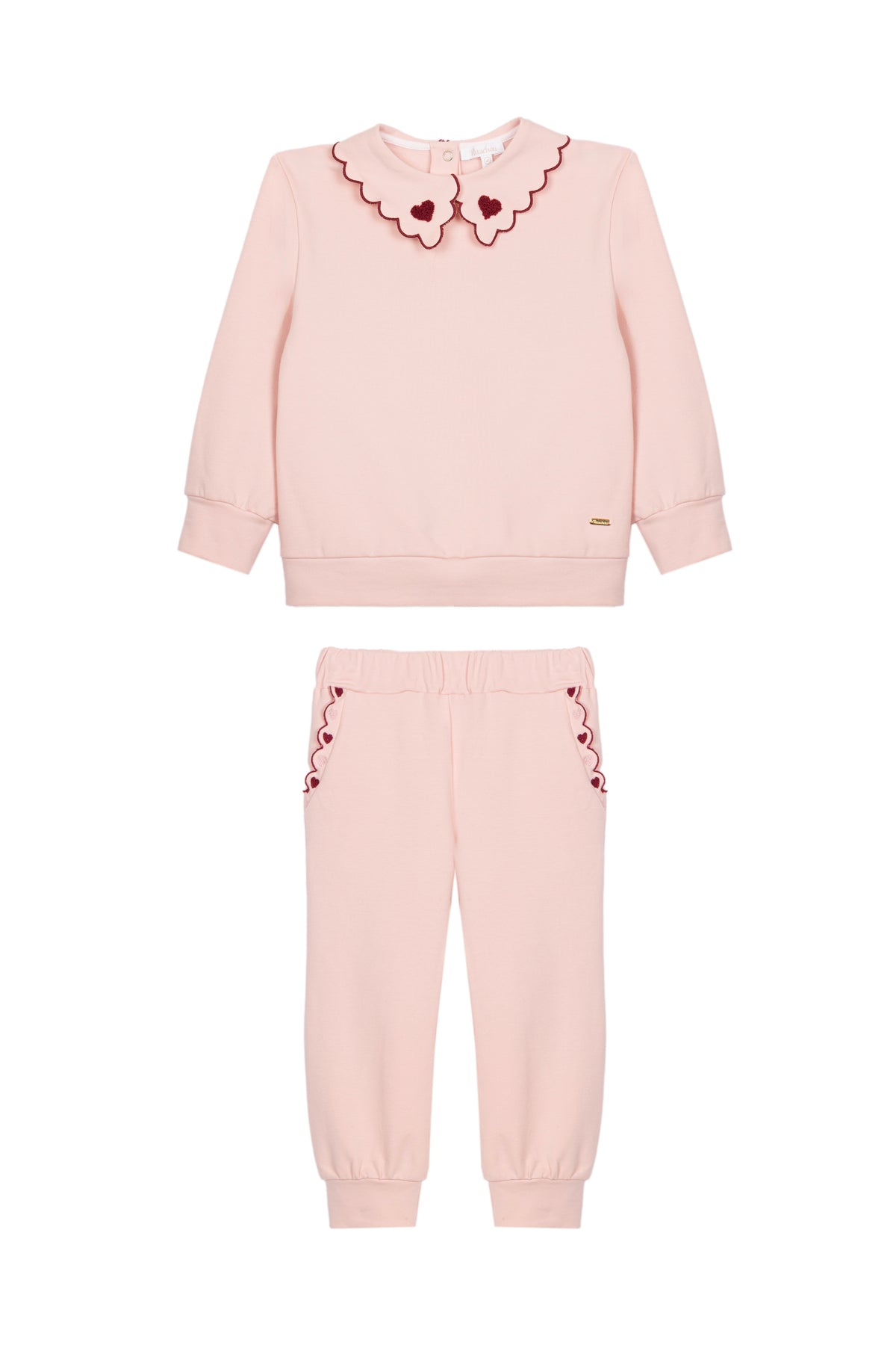 Pink Sweater Set with Contrasting Scallop Embroidery