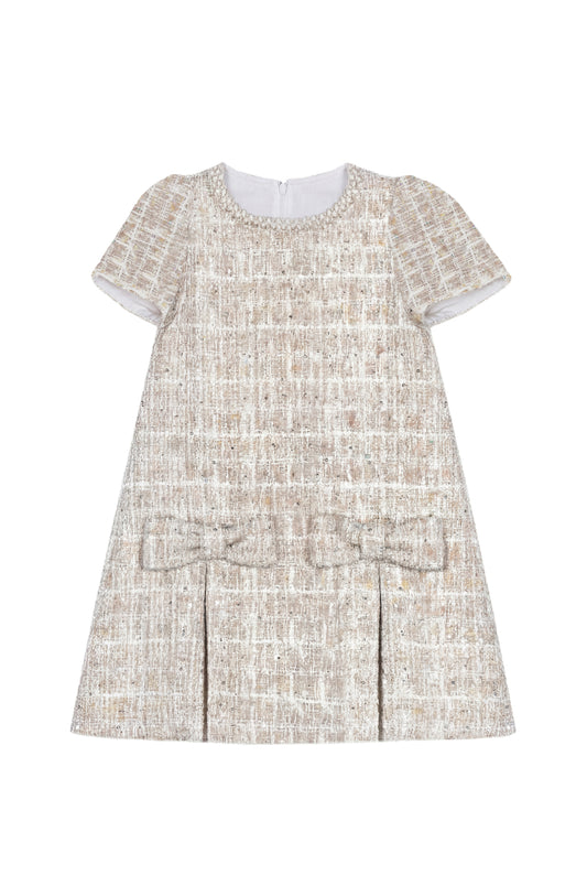 Elegant Gold Dress with Bows