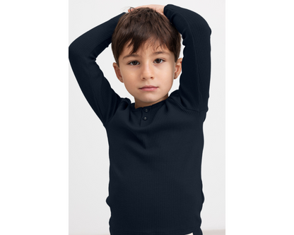 Long Sleeve Ribbed Henley Set - Pilot Navy