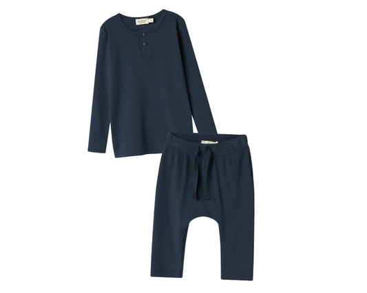 Long Sleeve Ribbed Henley Set - Pilot Navy (Copy)