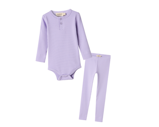 Ribbed Henley Onesie Set - Soft Lavender
