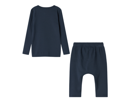 Long Sleeve Ribbed Henley Set - Pilot Navy