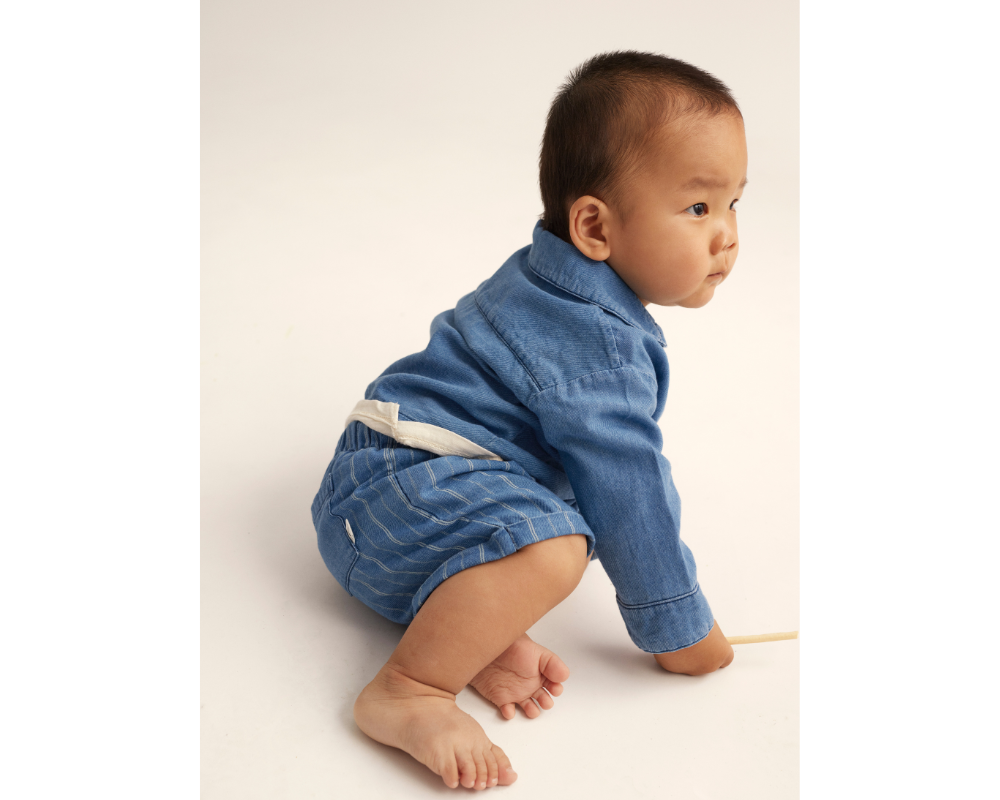 Striped Denim Blue Baby Shorts Set