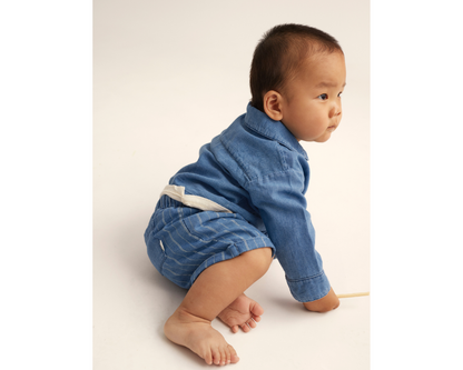 Striped Denim Blue Baby Shorts Set