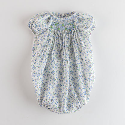 Floral Smocked Romper - Blue