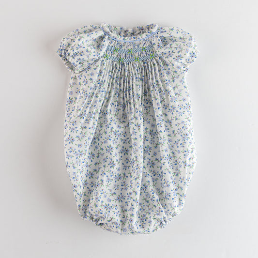 Floral Smocked Romper - Blue