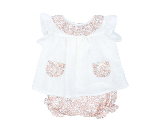 Apricot Flor Rosa Bloomer Set