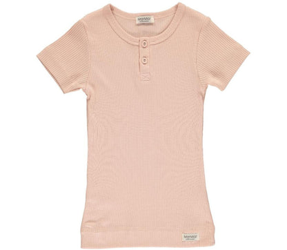 Short Sleeve Ribbed Henley Set - Pink