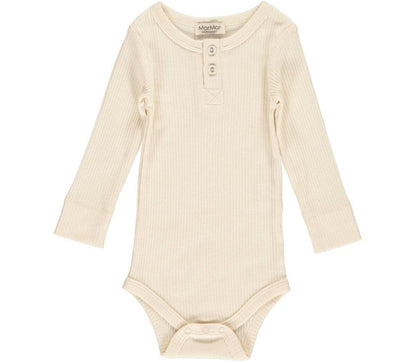 Long Sleeve Ribbed Henley Body Set - Off White