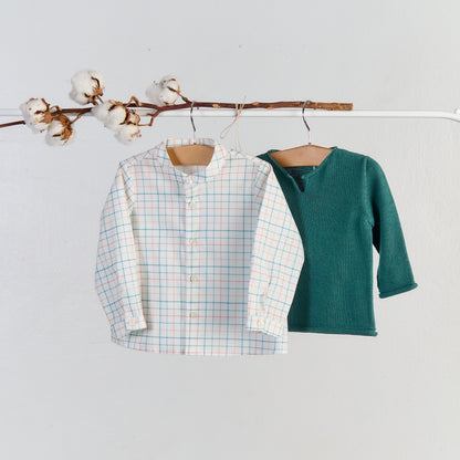 Checkered Polo Long Sleeve Shorts Set