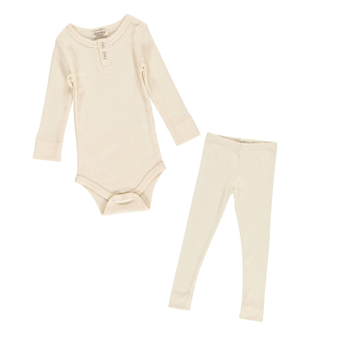 Long Sleeve Ribbed Henley Body Set - Off White