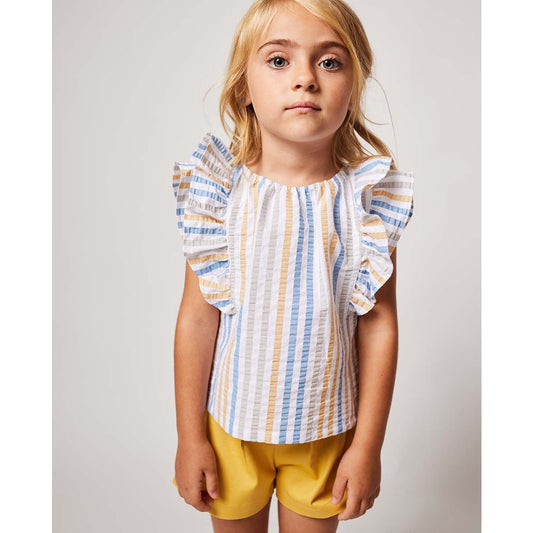 Yellow Striped Shorts Set