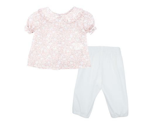 Puffed Apricot Flor Rosa Pants Set