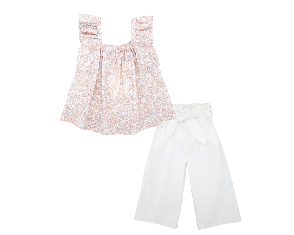 Flor Rosa Belted Pants Apricot Set