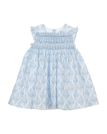 Blue botanical girls dress with flutter sleeves and cotton summer dress toddler