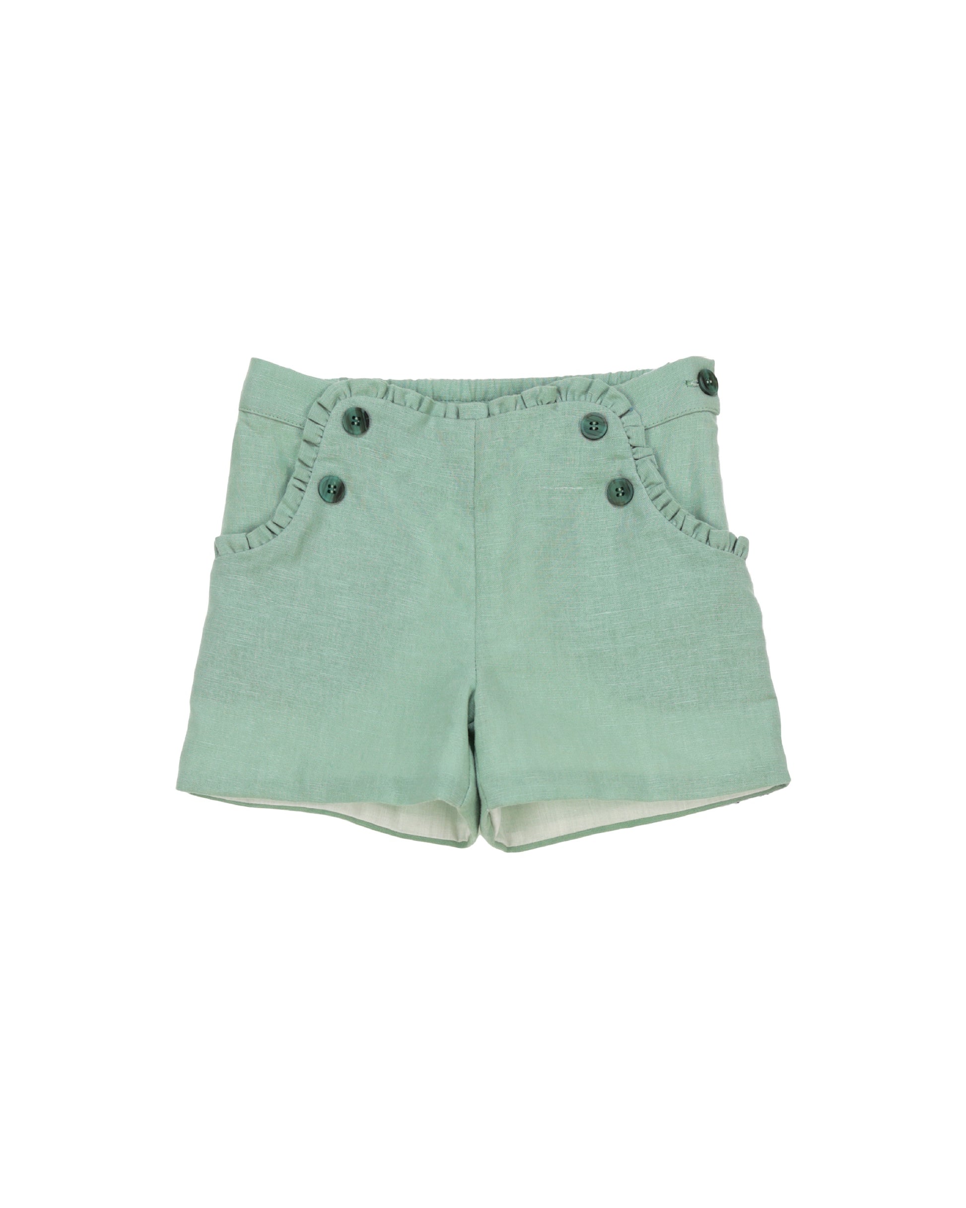 Sage green baby shorts with elastic waistband lightweight summer outfit
