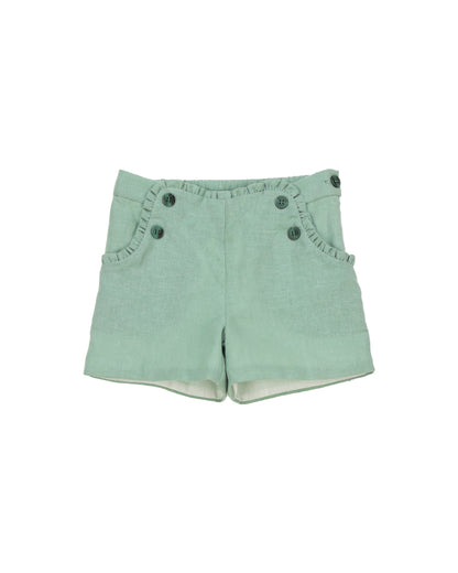 Sage green baby shorts with elastic waistband lightweight summer outfit
