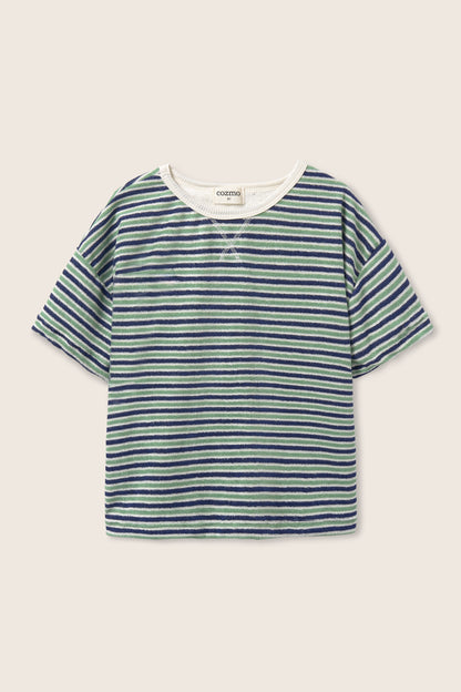 Blue Green Striped Shorts Set