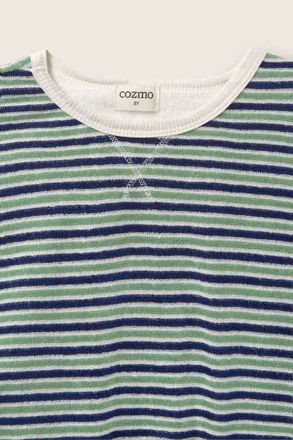 Blue Green Striped Shorts Set