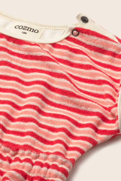 Pink Tomato Striped Terry Romper