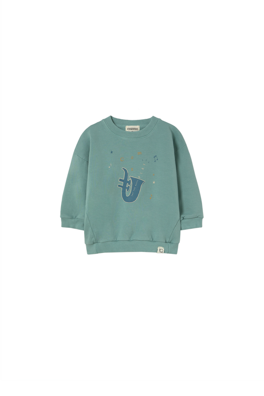 soft brushed fleece print baby sweatshirt - artic blue