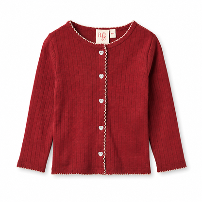Liva Pointelle Cardigan Set - Dark Cranberry