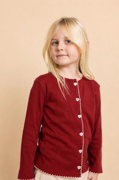 Liva Pointelle Cardigan Set - Dark Cranberry