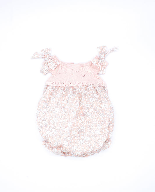 Apricot Flor Rosa Knitted Romper