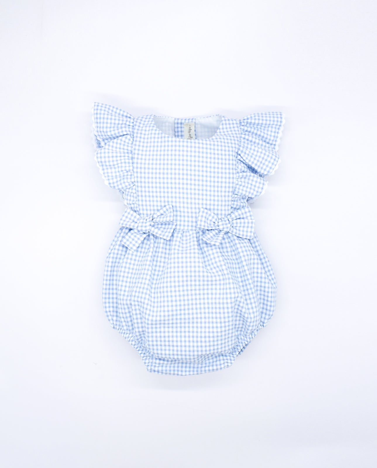 Blue Gingham Ruffle Bow Romper