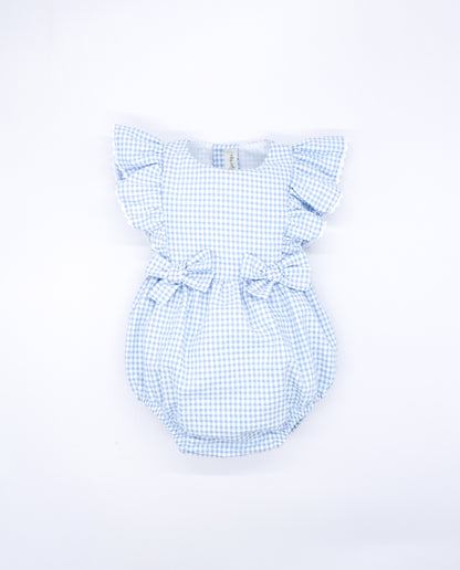 Blue Gingham Ruffle Bow Romper