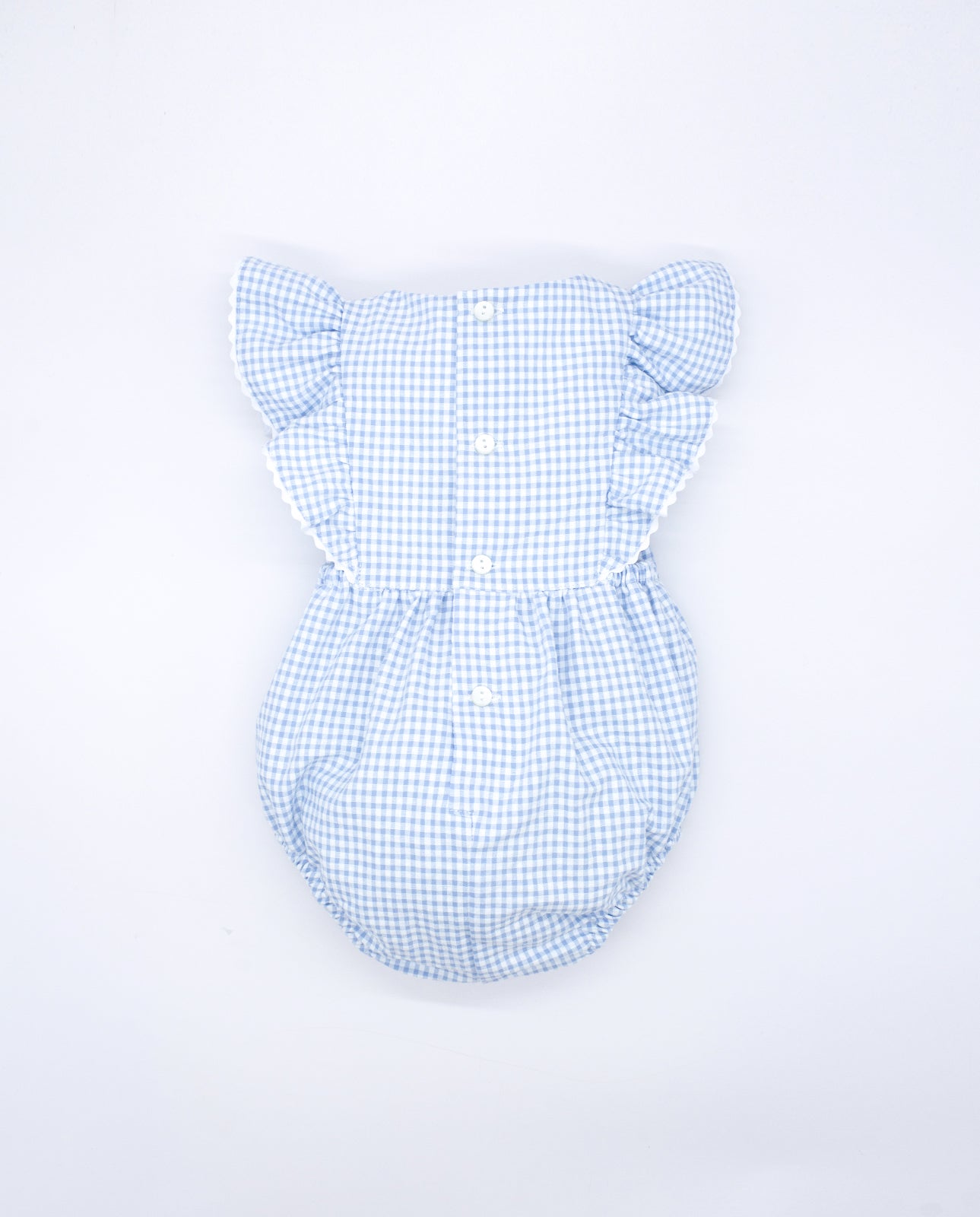 Blue Gingham Ruffle Bow Romper