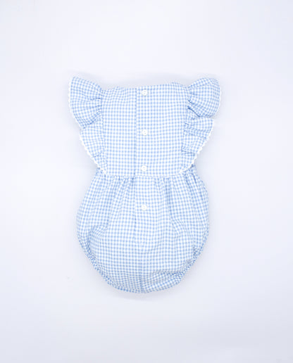 Blue Gingham Ruffle Bow Romper