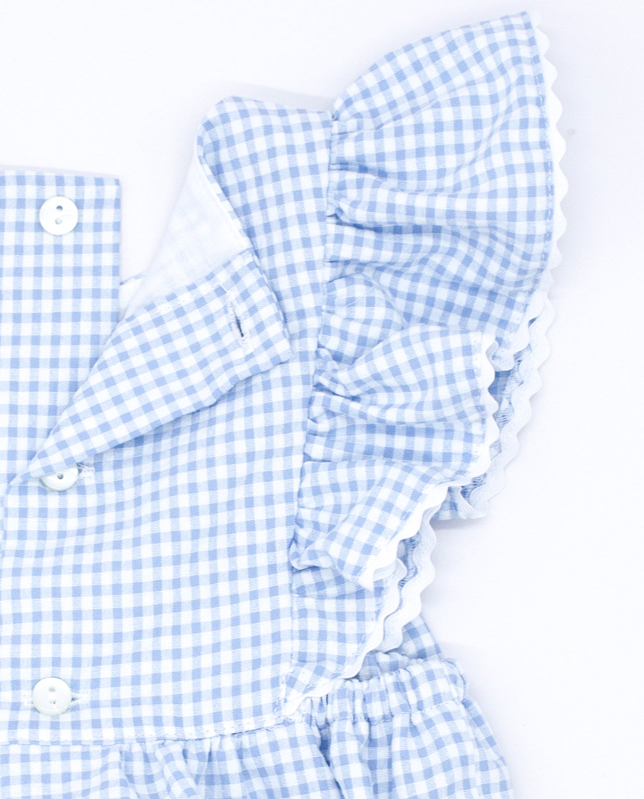 Blue Gingham Ruffle Bow Romper