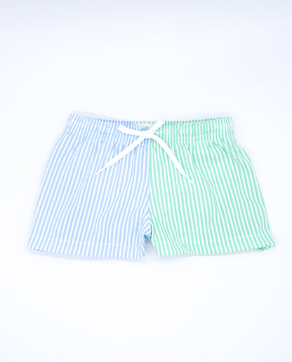 Blue and Green Striped Swimsuit