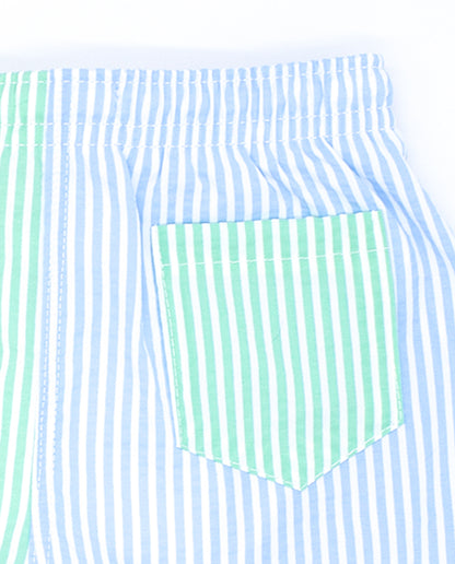 Blue and Green Striped Swimsuit