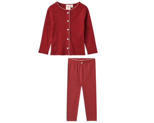Liva Pointelle Cardigan Set - Dark Cranberry