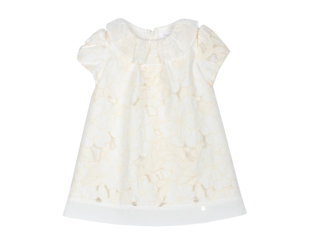Elegant Beige Floral Embroidered Dress