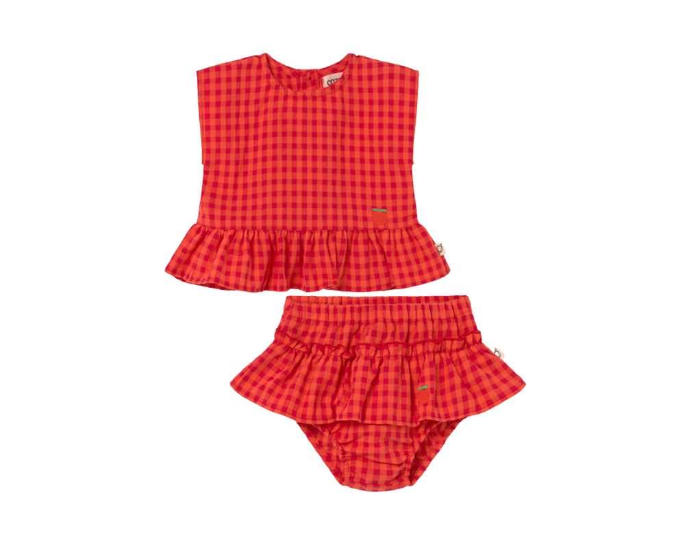 Red Gingham Peplum Baby Set