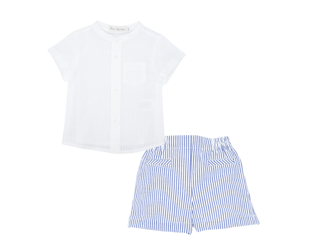 Navy Blue Striped Shorts Set