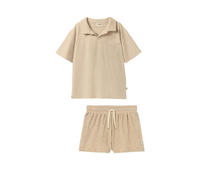 Beige Melange Terry Shorts Set