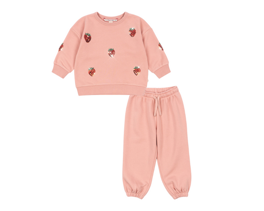 Lou Sequin Sweat Set - Strawberry Mellow Rose