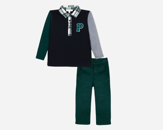 Marine Polo and Emerald Pant Set