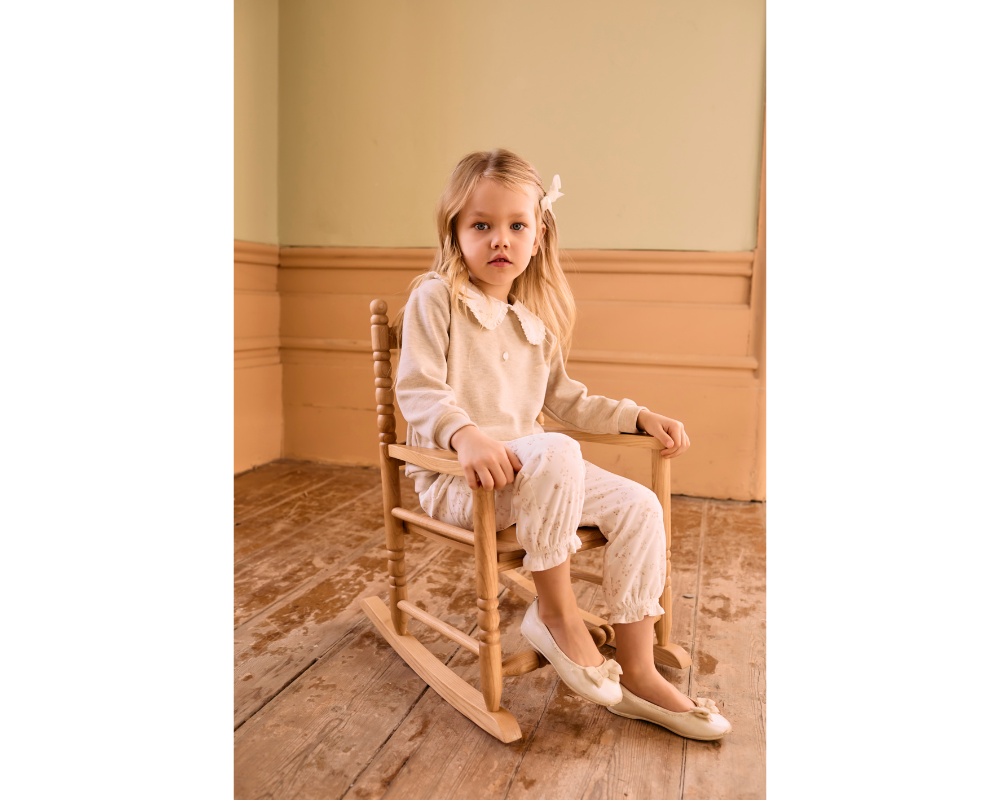 Beige Flowers Girls Pants Set