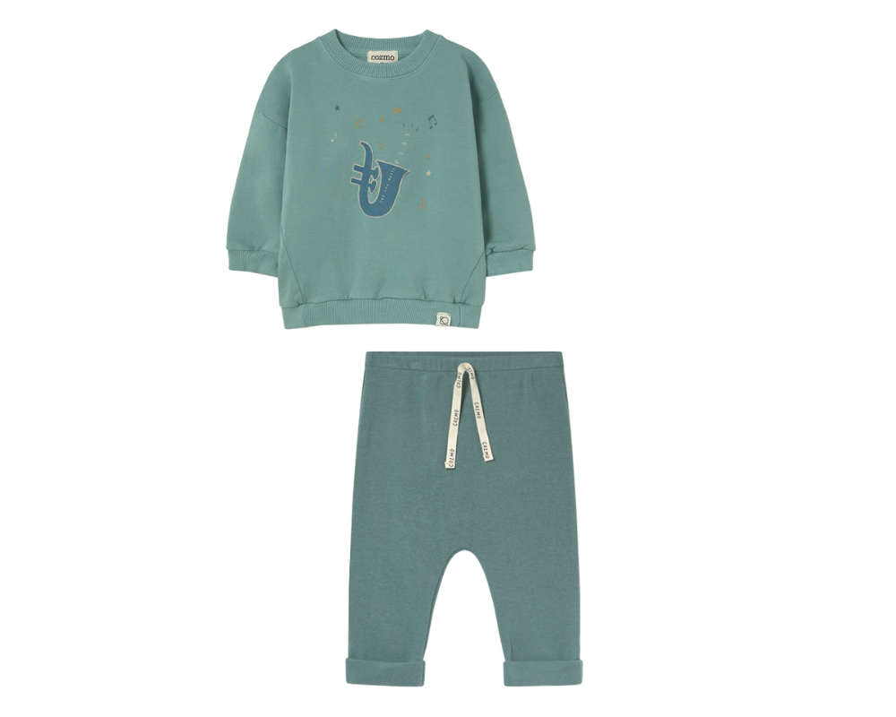 Soft Brush Fleece Sweater Set - Artic Blue