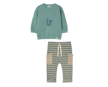 Soft Brush Striped Fleece Sweater Set - Artic Blue