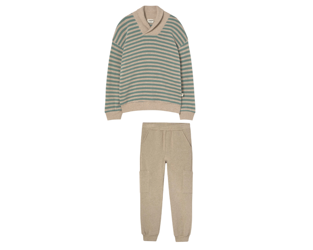 Soft Stripes Cargo Sweater Set - Artic Blue